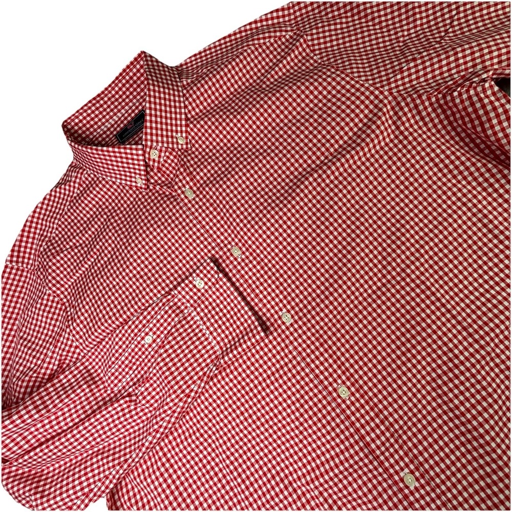 Vineyard Vines Classic Fit Murray Shirt Men's 2XL Plaid Red White Performance